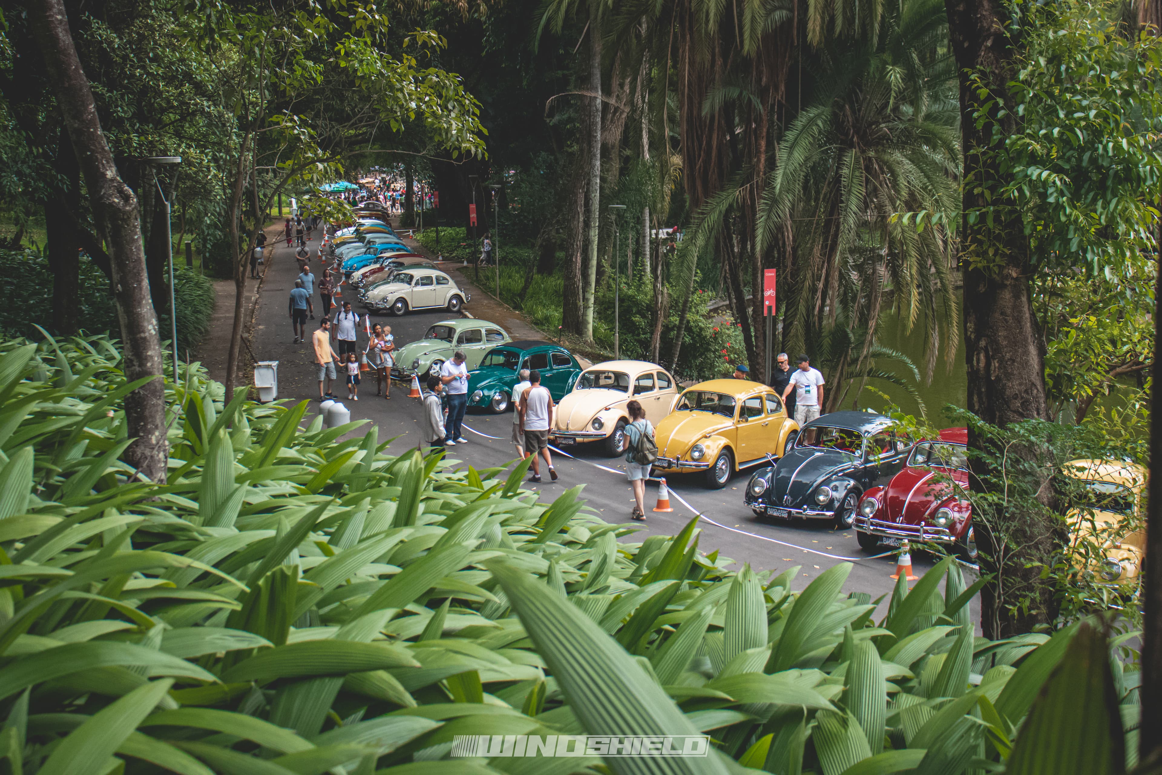 Vários carros VW aircooled parados no evento BH Classic Auto Fest
