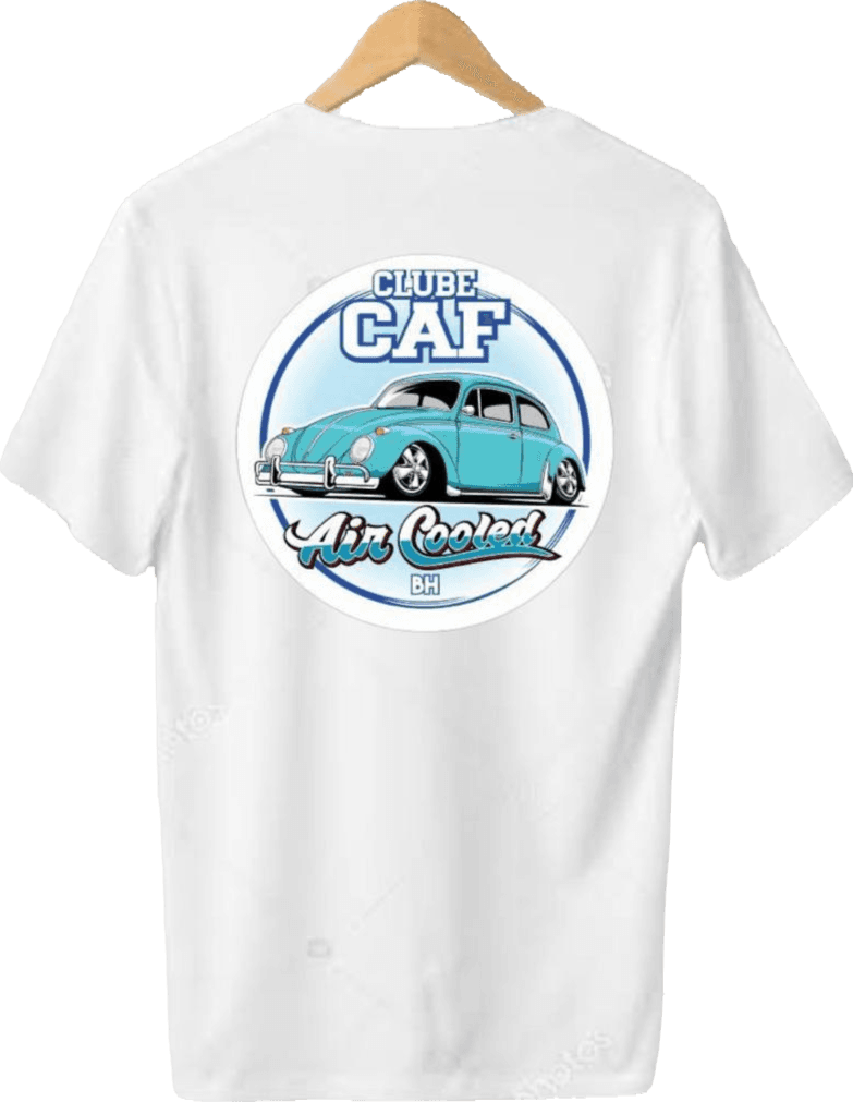 blusa de manga curta branca com logo do CAF azul frente