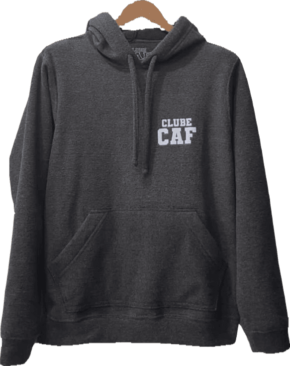 moletom de manga comprida cinza com logo do CAF azul de frente