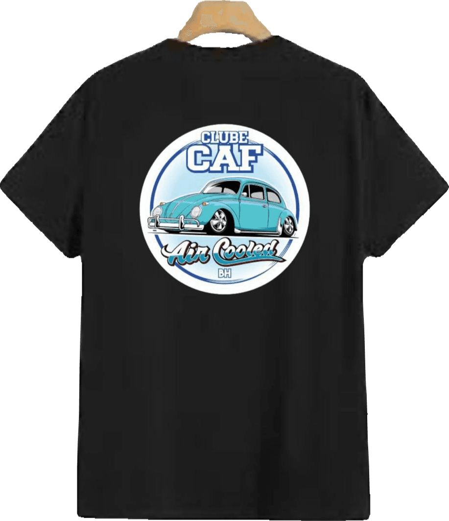 blusa de manga curta preta com logo do CAF azul frente